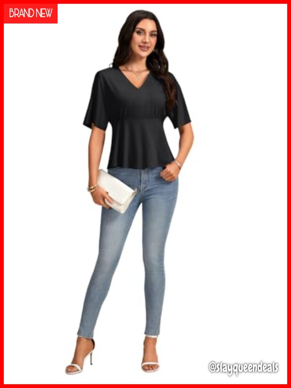 Ruffle V Neck Short Sleeve Ruched Tunic Blouse Top - Picture 5 of 6